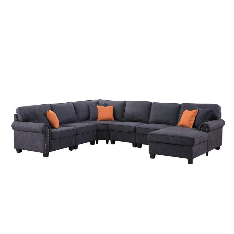 Koyu Gri Polyester Karışımı Kumaş Modüler Zımba Detaylı Sol U Köşe Koltuk Takımı - 319 cm - 192682