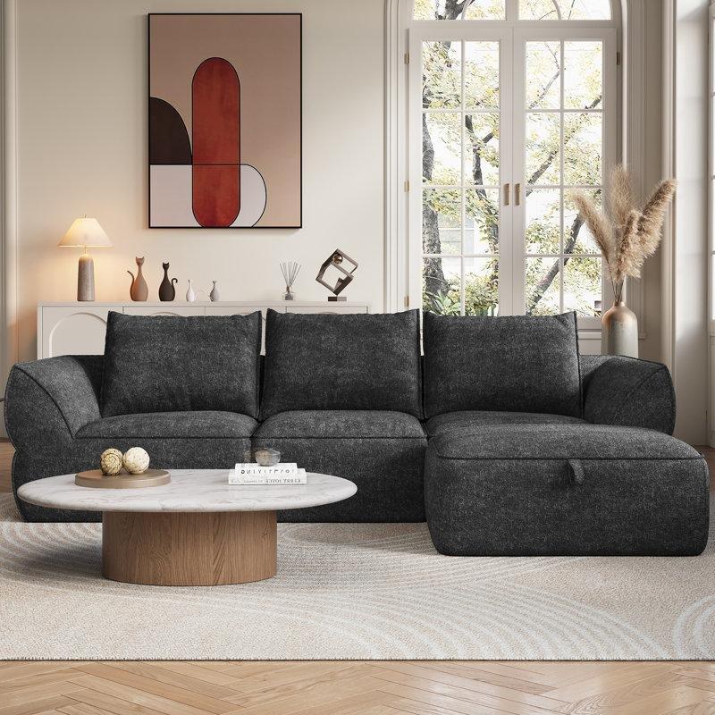 Koyu Gri Polyester Kumaş Modüler Derin Oturumlu Puf Dahil Köşe Koltuk Takımı - 265 cm - 196134