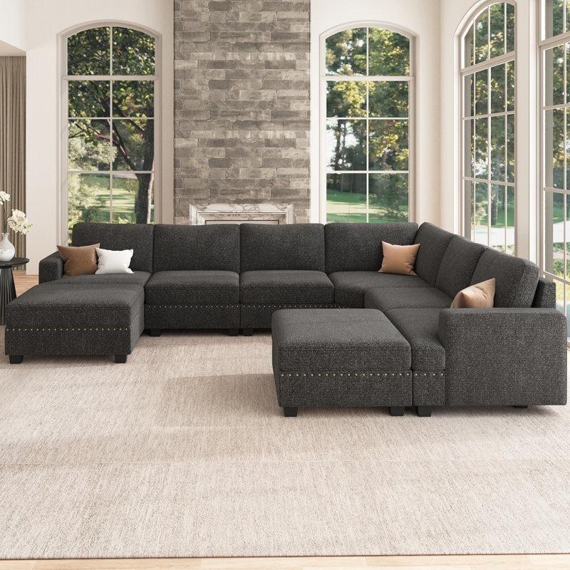 Koyu Gri Polyester Kumaş Modüler Saklama Alanlı U Şeklinde Köşe Koltuk Takımı - 326x257 cm - 194657