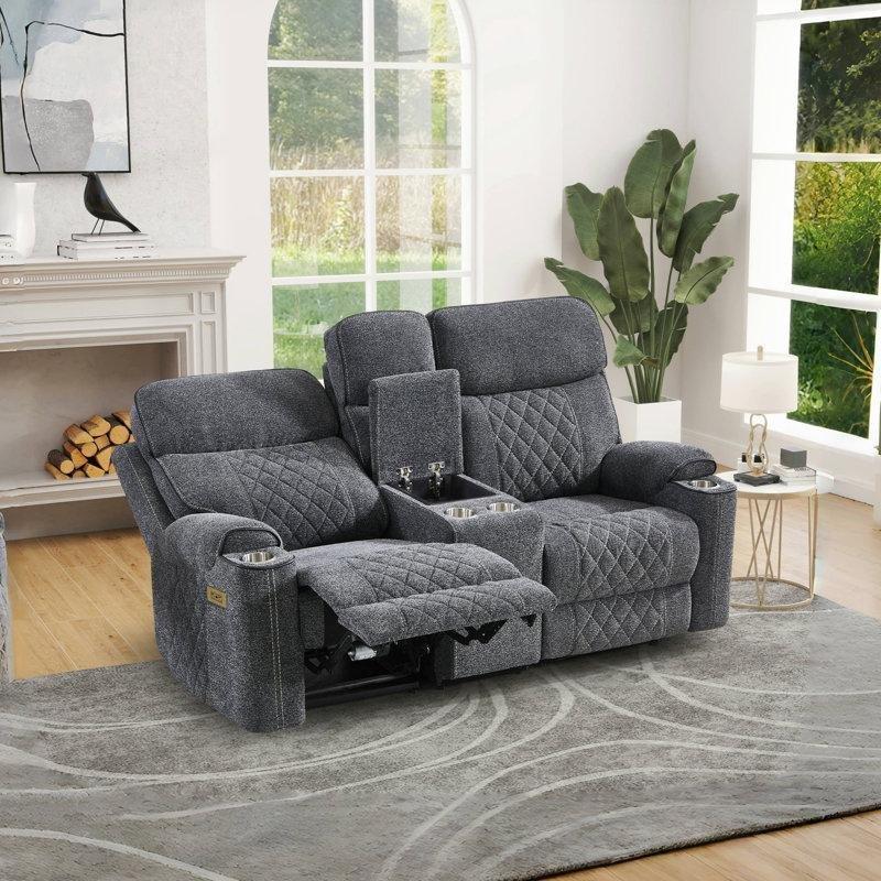 Koyu Gri Şönil Elektrikli Yatar Mekanizmalı Konsollu İkili Koltuk - 193x95x106 cm - 207202