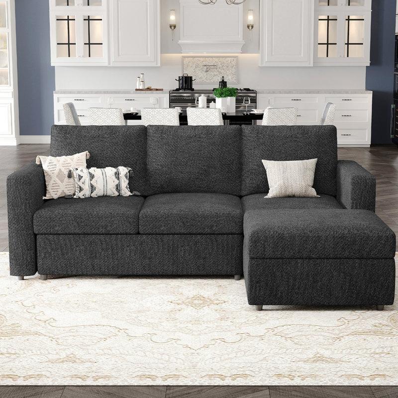 Koyu Gri Şönil Kumaş Depolamalı Puflu Modüler Köşe Koltuk Takımı - 215x139 cm - 192753