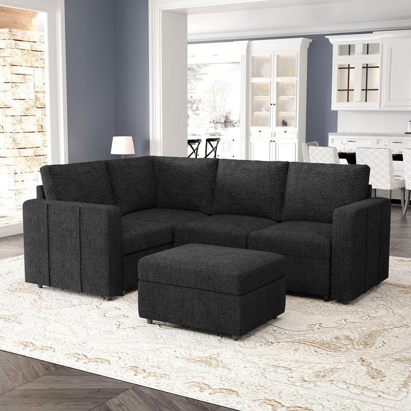 Koyu Gri Şönil Kumaş Saklama Alanlı Yönü Değiştirilebilir Modüler Köşe Koltuk Takımı - 192742