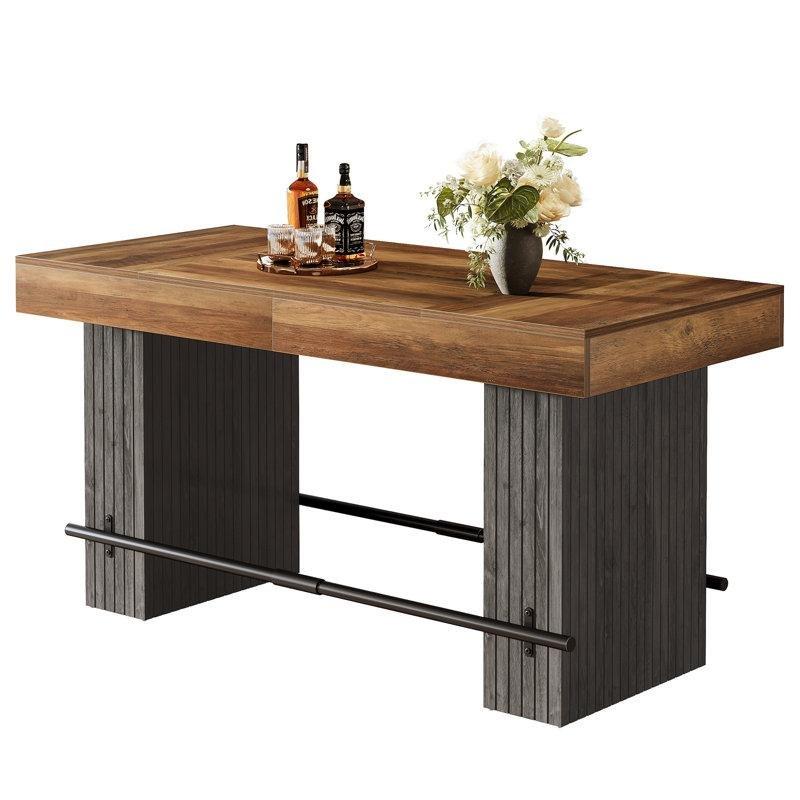 Koyu Gri ve Kahverengi MDF Metal Ayak Destekli Endüstriyel Bar Masası - 160x80 cm - 232078