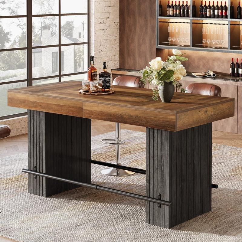 Koyu Gri ve Kahverengi MDF Metal Ayak Destekli Endüstriyel Bar Masası - 160x80 cm - 232078