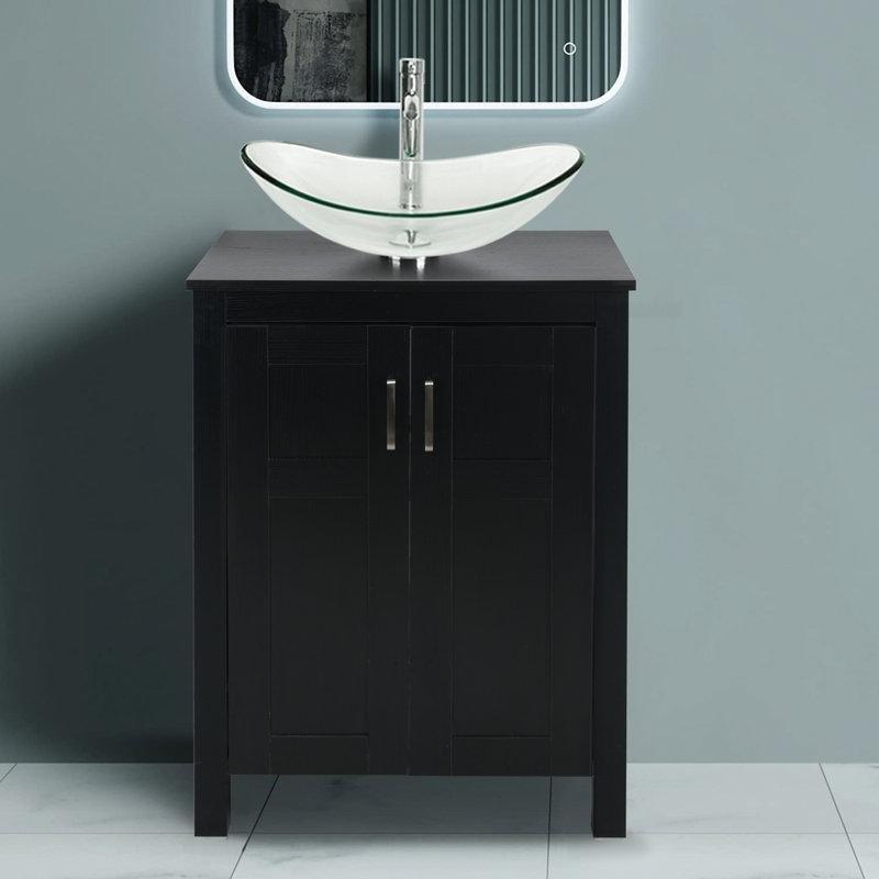 Koyu Kahve Ahşap Ayaklı Çanak Lavabolu Banyo Dolabı - 62 cm - 201701