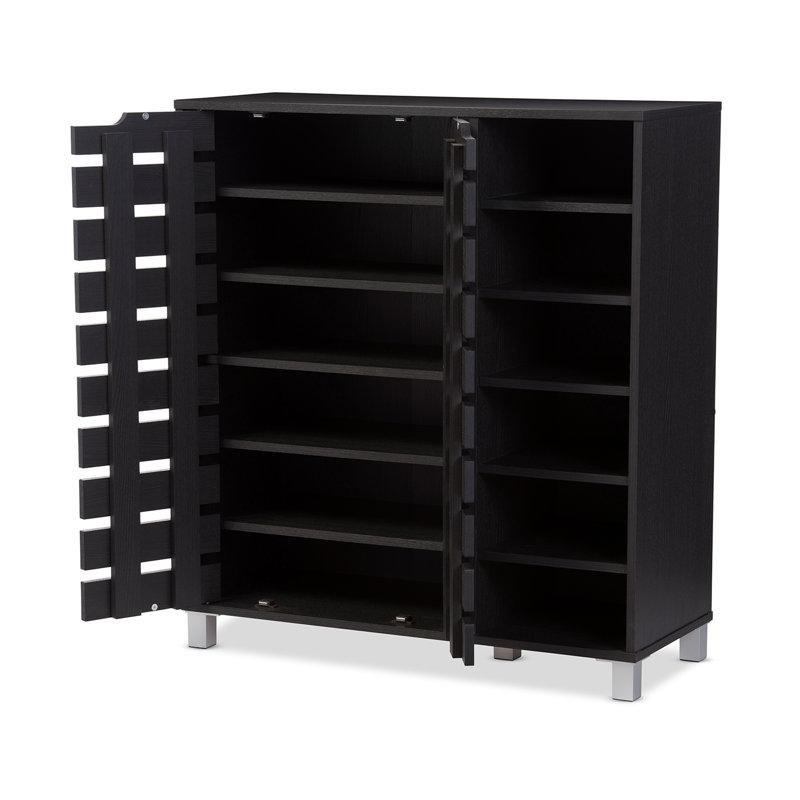 Koyu Kahverengi Ahşap 2 Kapaklı Açık Raflı 18 Çift Kapasiteli Ayakkabılık - 87x36x97 cm - 229176