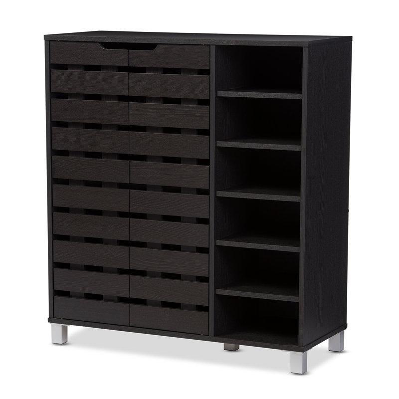 Koyu Kahverengi Ahşap 2 Kapaklı Açık Raflı 18 Çift Kapasiteli Ayakkabılık - 87x36x97 cm - 229176