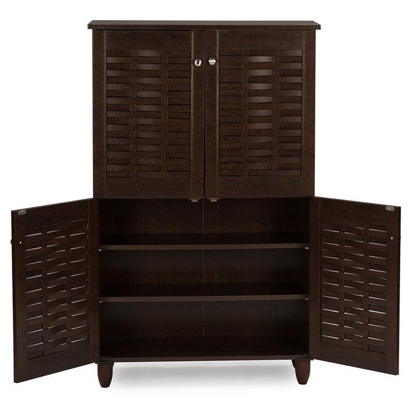 Koyu Kahverengi Ahşap 4 Kapaklı 6 Raflı Ayakkabılık - 123x77x34 cm - 227506