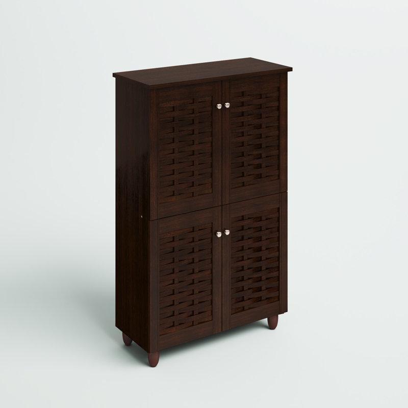 Koyu Kahverengi Ahşap 4 Kapaklı 6 Raflı Ayakkabılık - 123x77x34 cm - 227506