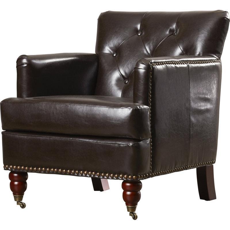 Koyu Kahverengi Ahşap Ayaklı Kapitoneli Zımba Detaylı Keten Tekli Koltuk - 203288