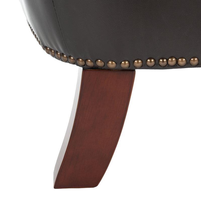 Koyu Kahverengi Ahşap Ayaklı Kapitoneli Zımba Detaylı Keten Tekli Koltuk - 203288