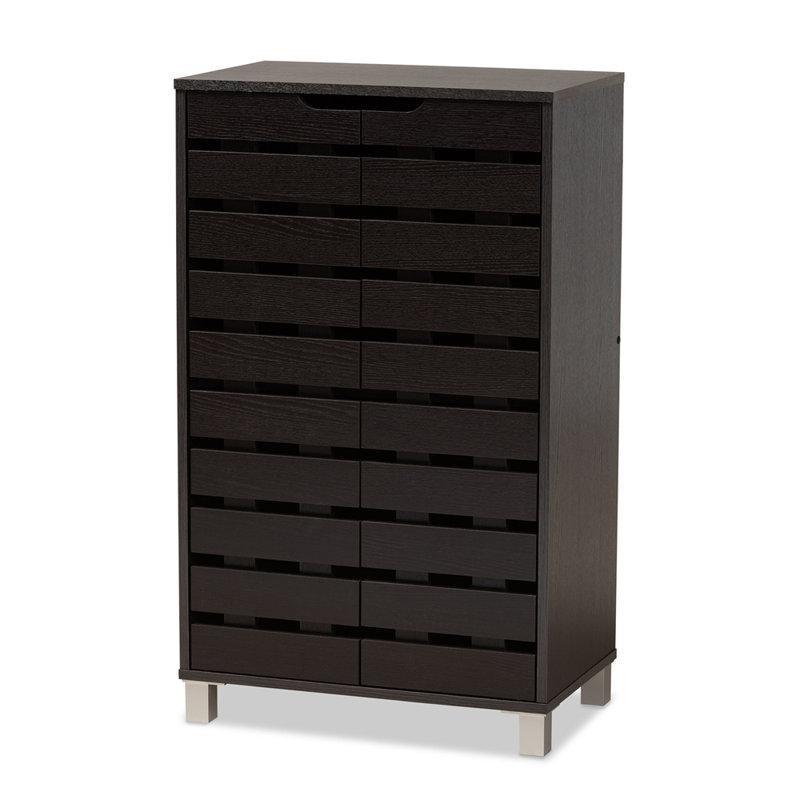 Koyu Kahverengi Endüstriyel Ahşap Kapaklı 18 Çift Kapasiteli Ayakkabılık - 98x59x36 cm - 229575