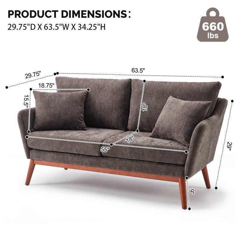 Koyu Kahverengi Keten Masif Ahşap Ayaklı Retro İkili Koltuk - 162 cm - 205780