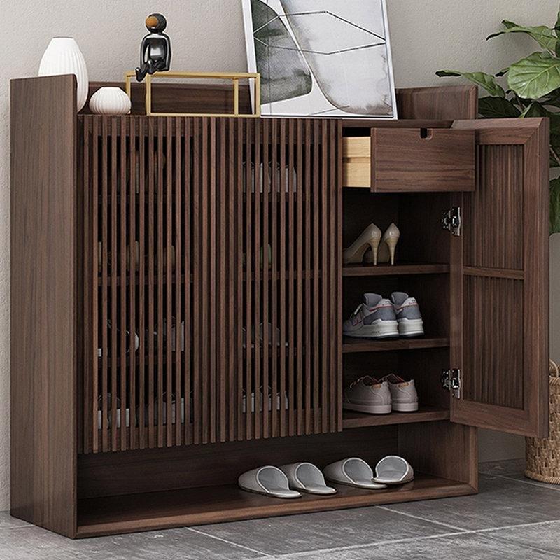 Koyu Kahverengi Masif Ahşap Çekmeceli Ayarlanabilir Raflı Ayakkabılık Dolabı - 111x111x36 cm - 227397