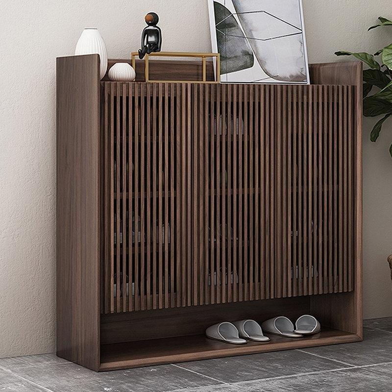 Koyu Kahverengi Masif Ahşap Çekmeceli Ayarlanabilir Raflı Ayakkabılık Dolabı - 111x111x36 cm - 227397