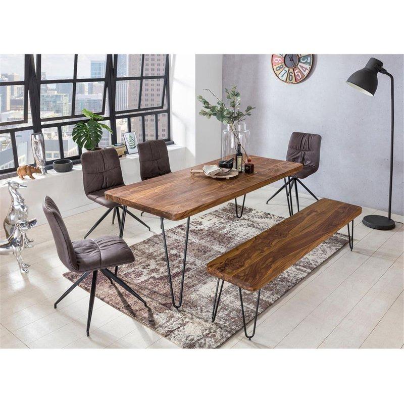 Koyu Kahverengi Masif Ahşap Metal Ayaklı El Yapımı Bohem Yemek Masası - 160x80 cm - 236382