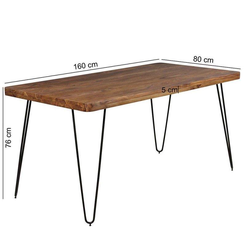 Koyu Kahverengi Masif Ahşap Metal Ayaklı El Yapımı Bohem Yemek Masası - 160x80 cm - 236382
