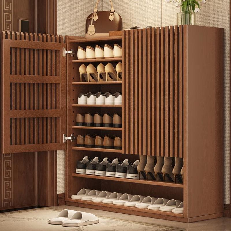 Koyu Kahverengi Masif Ceviz Ahşap Kapaklı Çok Raflı Ayakkabılık - 100x36x116 cm - 227374
