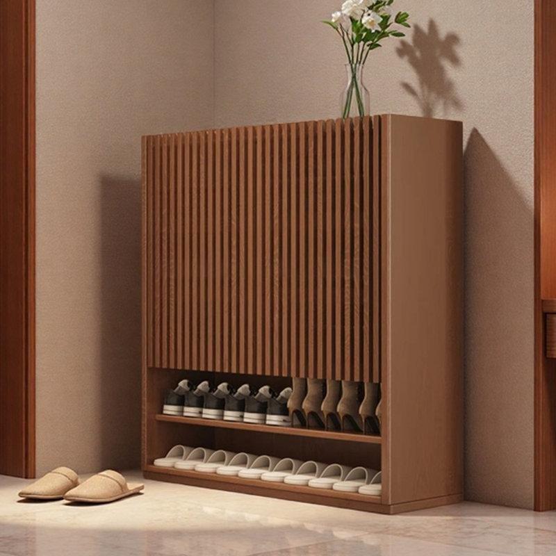 Koyu Kahverengi Masif Ceviz Ahşap Kapaklı Çok Raflı Ayakkabılık - 100x36x116 cm - 227374