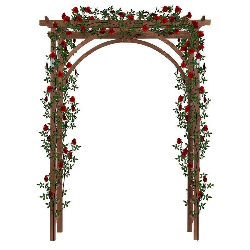 Koyu Kahverengi Masif Köknar Ağacı Düz Çatılı UV Korumalı Bahçe Kemeri - 160x60x216 cm - 178780