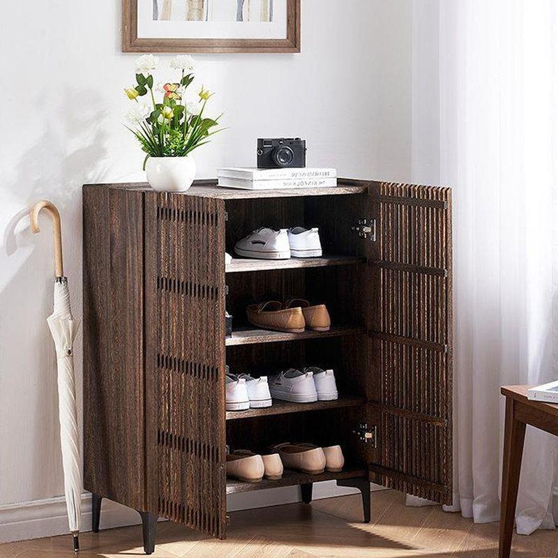 Koyu Kahverengi Masif Paulownia Ahşap Vintage Tasarım Ayakkabılık - 73x35x93 cm - 227261