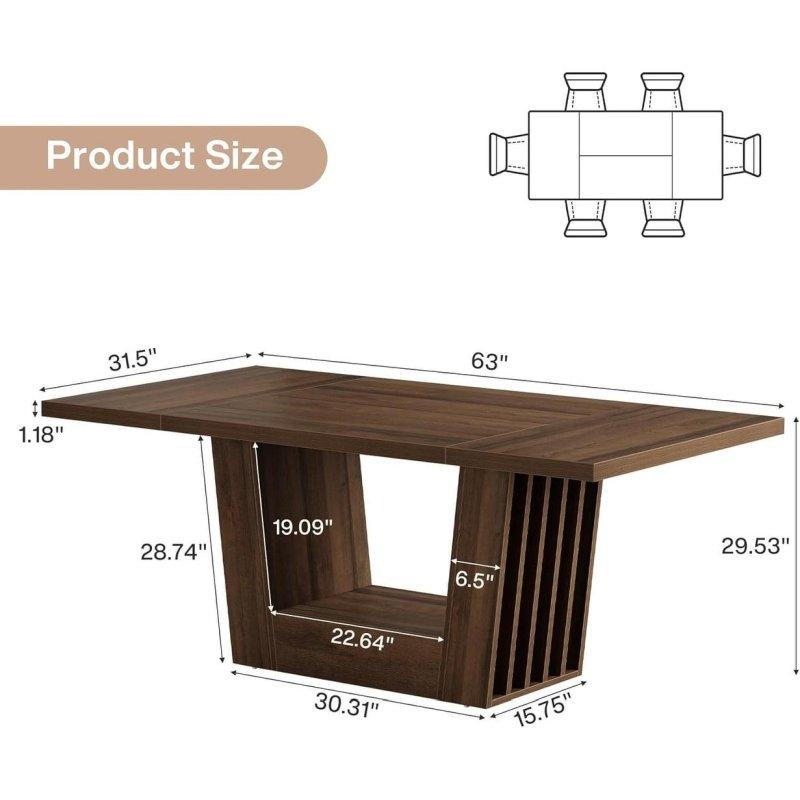Koyu Kahverengi MDF Geometrik Ayaklı 6 Kişilik Bohem Yemek Masası - 160x80 cm - 238031
