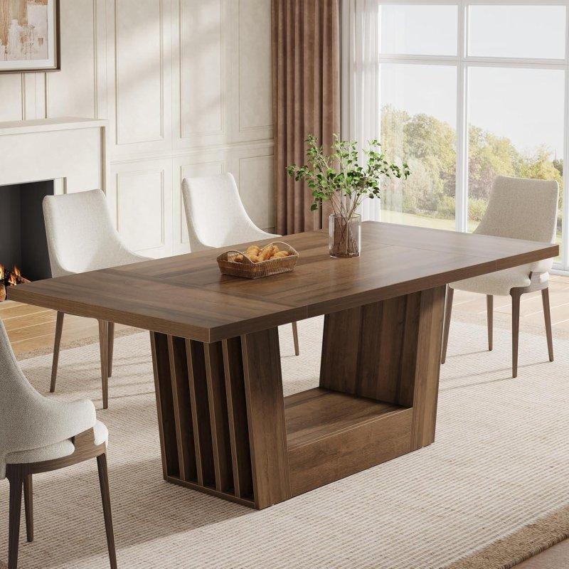 Koyu Kahverengi MDF Geometrik Ayaklı 6 Kişilik Bohem Yemek Masası - 160x80 cm - 238031