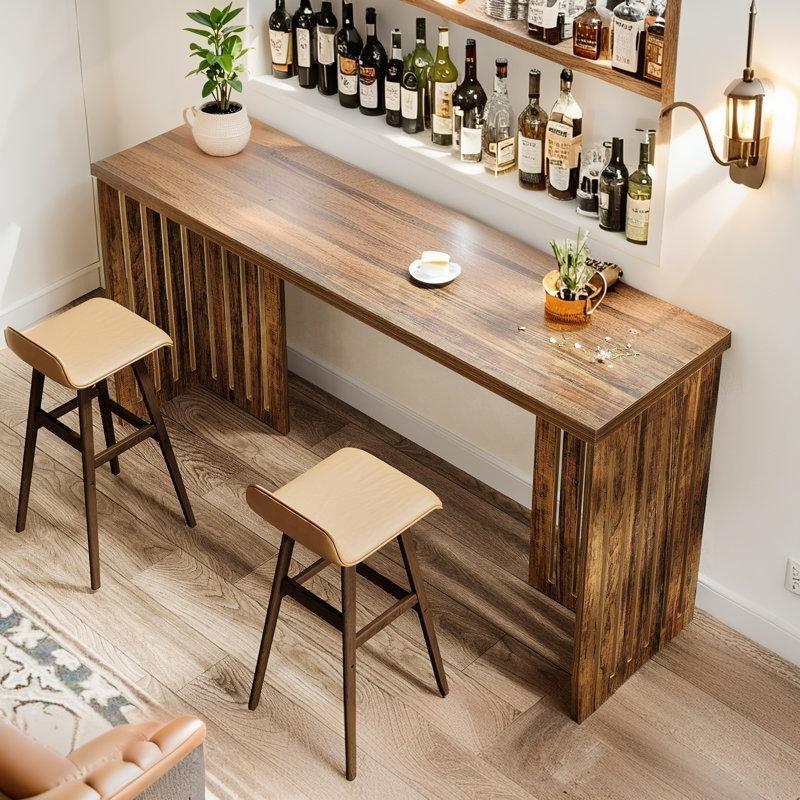 Koyu Kahverengi MDF Panjur Tabanlı Bar Masası - 160x51x90 cm - 232085