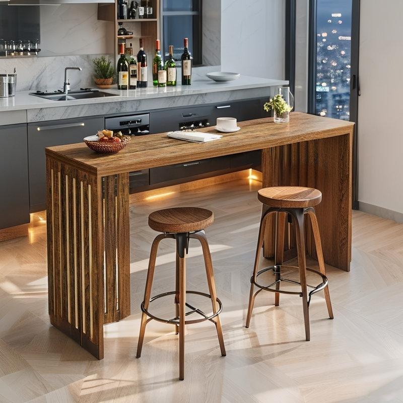 Koyu Kahverengi MDF Panjur Tabanlı Bar Masası - 160x51x90 cm - 232085