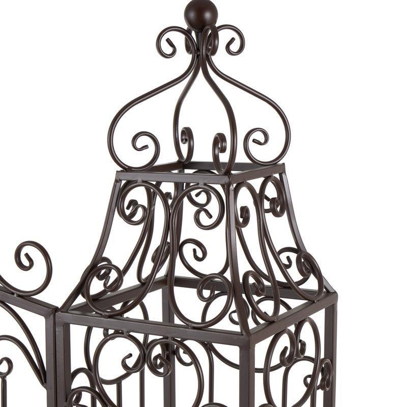 Koyu Kahverengi Metal Ferforje Tasarımlı Kemerli Mandallı Bahçe Kapısı - 163x153 cm - 172628