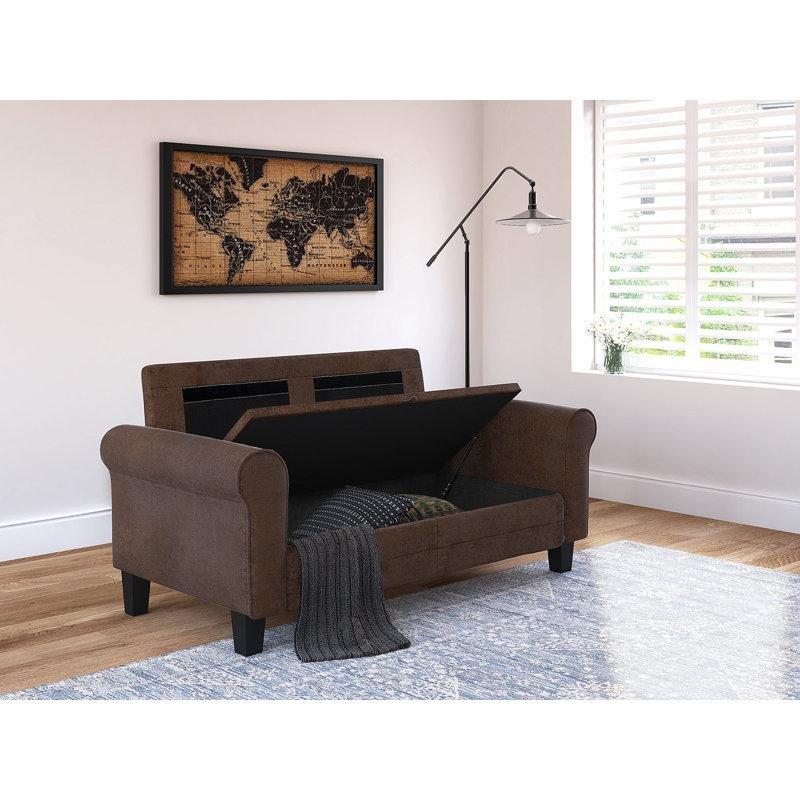 Koyu Kahverengi Mikrofiber Kumaş Sandıklı İkili Koltuk - 154 cm - 207732