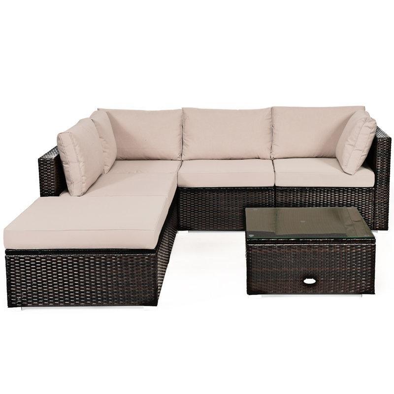 Koyu Kahverengi Rattan 5 Kişilik Modüler Minderli Bahçe Takımı - 210140