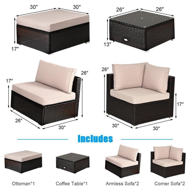 Koyu Kahverengi Rattan 5 Kişilik Modüler Minderli Bahçe Takımı - 210140