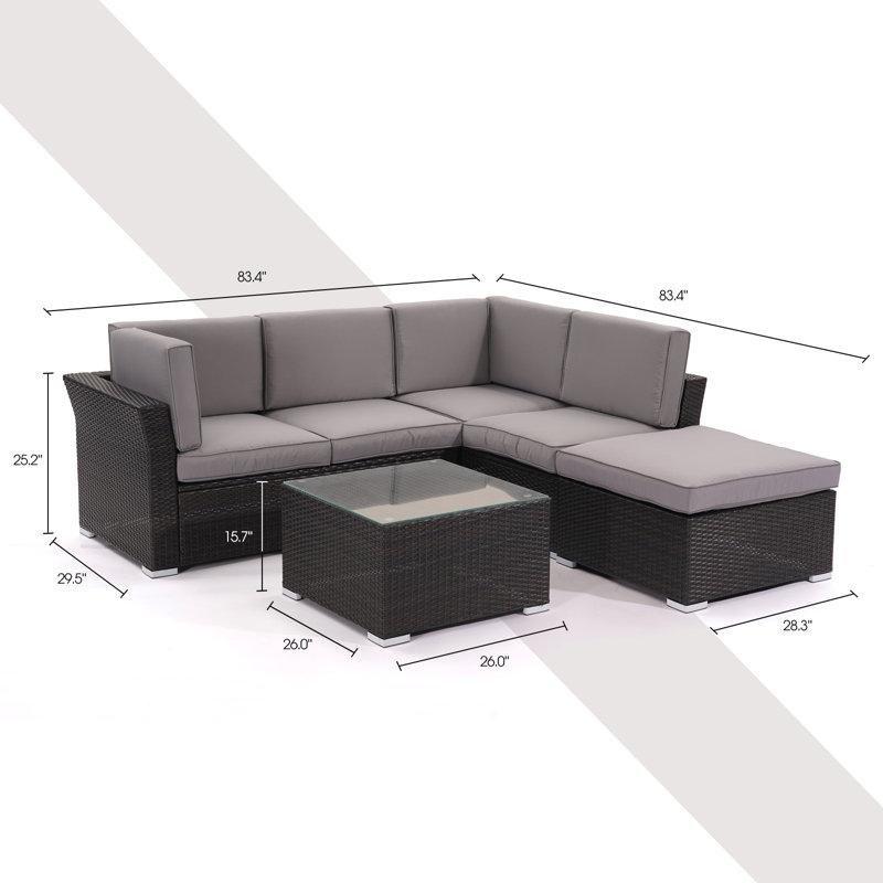 Koyu Kahverengi Rattan Minderli 5 Kişilik Köşe Bahçe Takımı - 208960