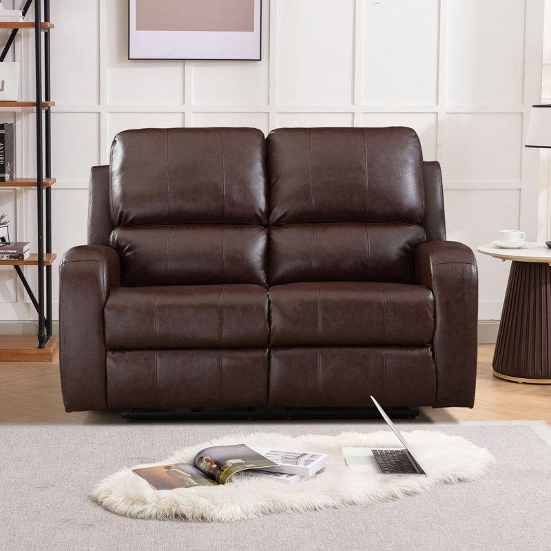 Koyu Kahverengi Suni Deri Elektrikli Yatar Mekanizmalı USB Portlu İkili Koltuk - 152x97x102 cm - 206993