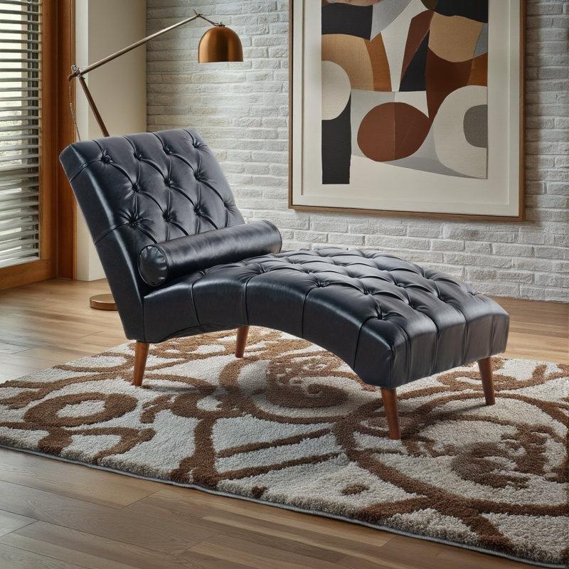 Koyu Kahverengi Suni Deri Kapitoneli Huş Ağacı Kızak Tasarım Josephine Koltuk - 65x154 cm - 190292