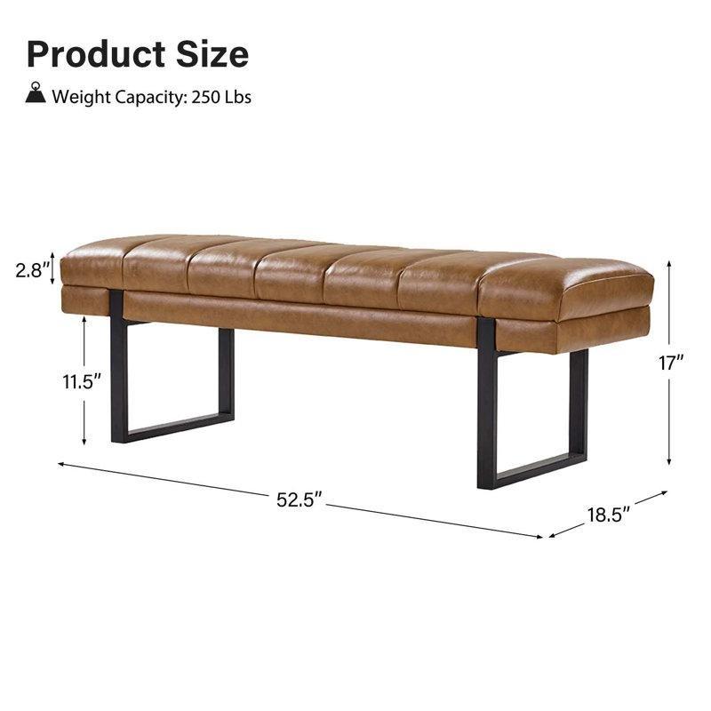 Koyu Kahverengi Suni Deri Metal Ayaklı Sırtlı Kanallı Kapitoneli Bench - 134 cm - 164698