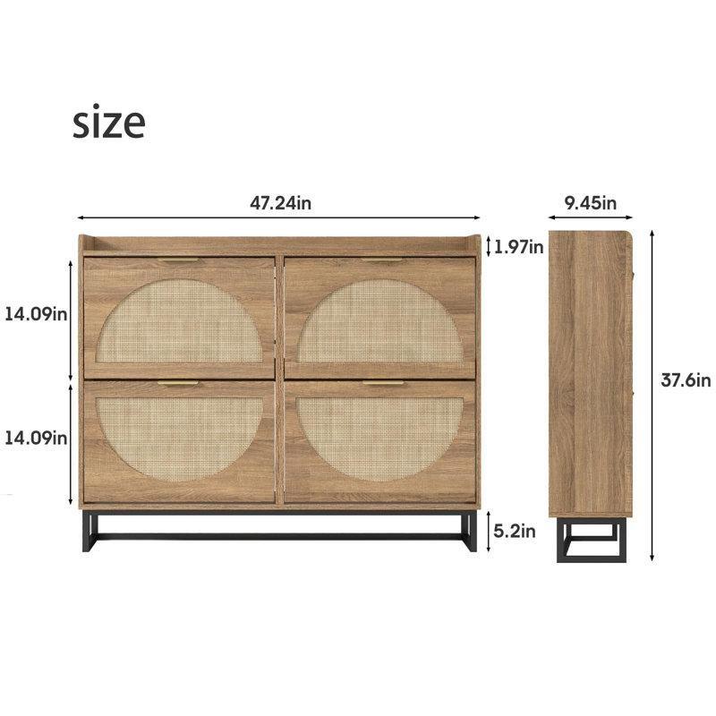 Koyu Rustik Meşe MDF Ahşap Ayaklı 4 Düşer Kapaklı Ayakkabılık - 120x105 cm - 230169