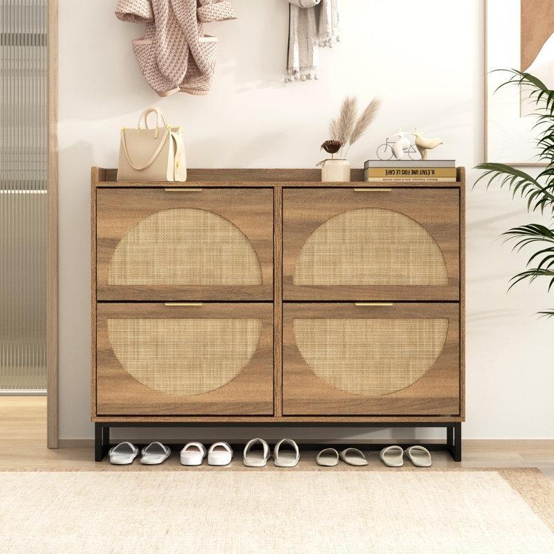 Koyu Rustik Meşe MDF Ahşap Ayaklı 4 Düşer Kapaklı Ayakkabılık - 120x105 cm - 230169