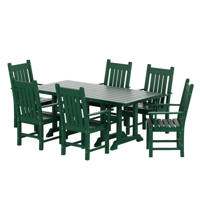 Koyu Yeşil Plastik 6 Kişilik Dikdörtgen Şemsiye Delikli Bahçe Masa Takımı - 181x94 cm - 213986