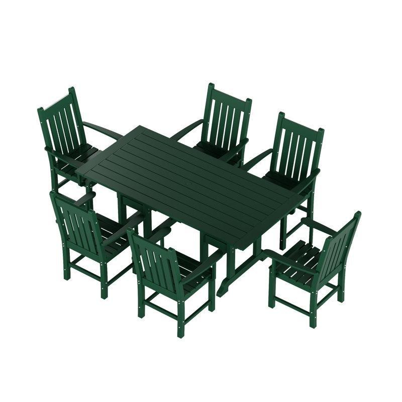 Koyu Yeşil Plastik 6 Kişilik Dikdörtgen Şemsiye Delikli Bahçe Masa Takımı - 181x94 cm - 213986