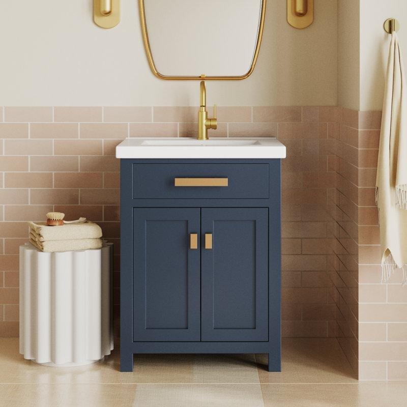 Kraliyet Mavisi Seramik Tezgahlı İki Kapaklı Ayaklı Banyo Lavabo Dolabı - 61 cm - 198858