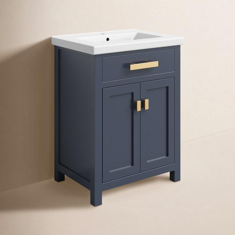 Kraliyet Mavisi Seramik Tezgahlı İki Kapaklı Ayaklı Banyo Lavabo Dolabı - 61 cm - 198858