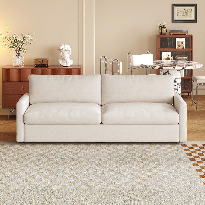 Krem Beyaz Ahşap Yuvarlak Kolçaklı İkili Koltuk - 178x77x85 cm - 208014