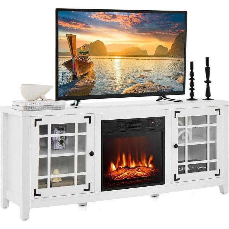 Krem Beyaz Elektrikli Şömineli ve Uzaktan Kumandalı TV Ünitesi - 161 cm - 221416