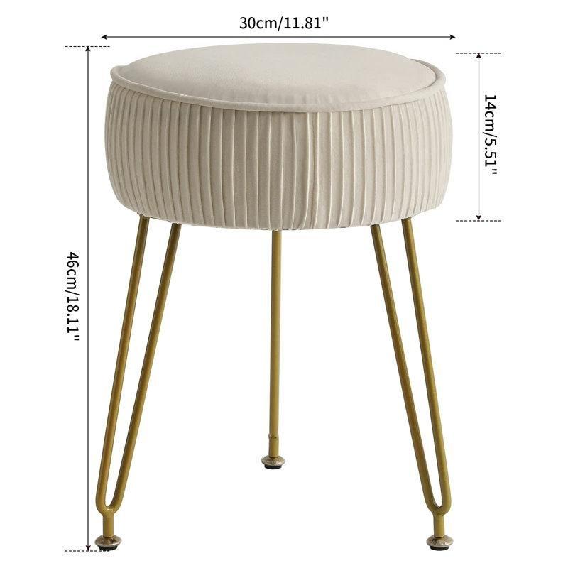 Krem Beyaz Kadife Kumaş Gold Metal Ayarlanabilir Üç Ayaklı Makyaj Masası Pufu - 46x30 cm - 233058