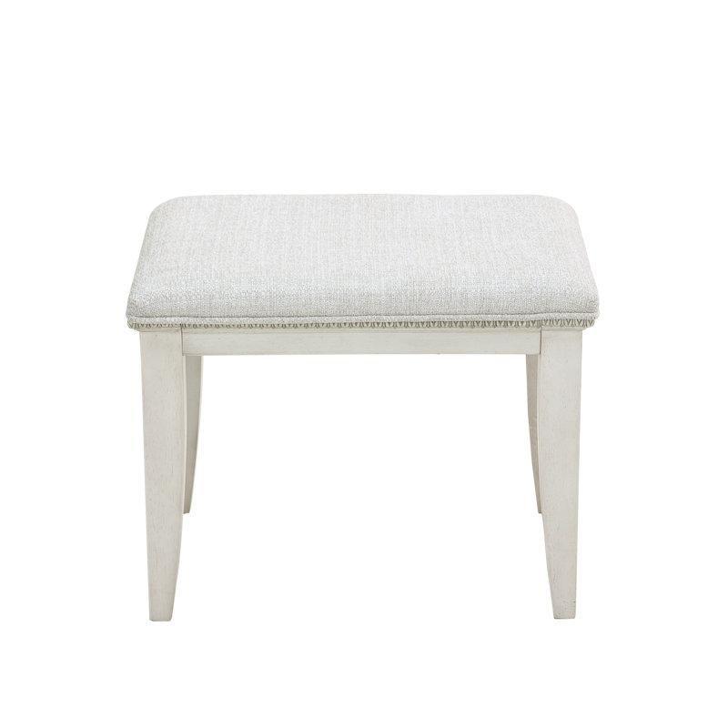 Krem Beyaz Kauçuk Ağacı Masif Döşemeli Konik Bacaklı Makyaj Masası Pufu - 56x44x46 cm - 233674