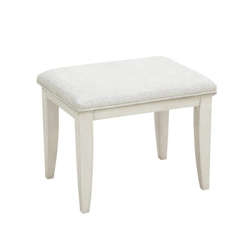 Krem Beyaz Kauçuk Ağacı Masif Döşemeli Konik Bacaklı Makyaj Masası Pufu - 56x44x46 cm - 233674