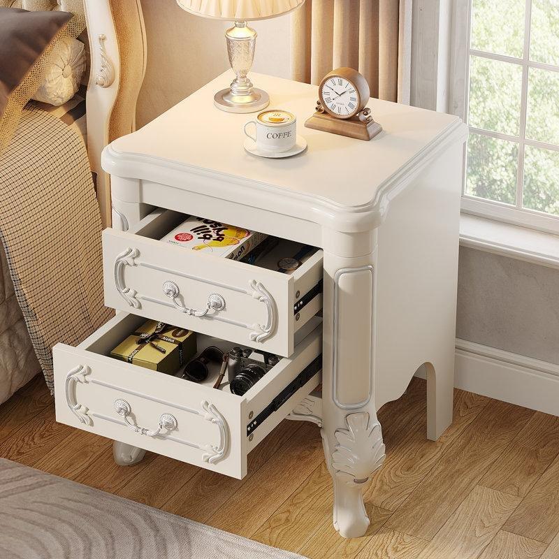 Krem Beyaz Oymalı İki Çekmeceli MDF Komodin - 51x37x65 cm - 224366