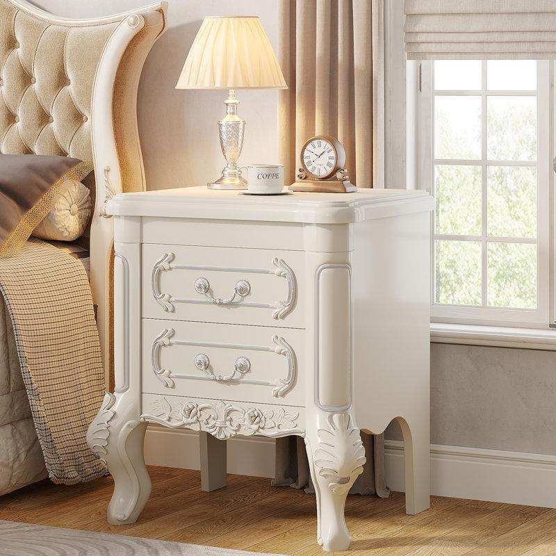 Krem Beyaz Oymalı İki Çekmeceli MDF Komodin - 51x37x65 cm - 224366